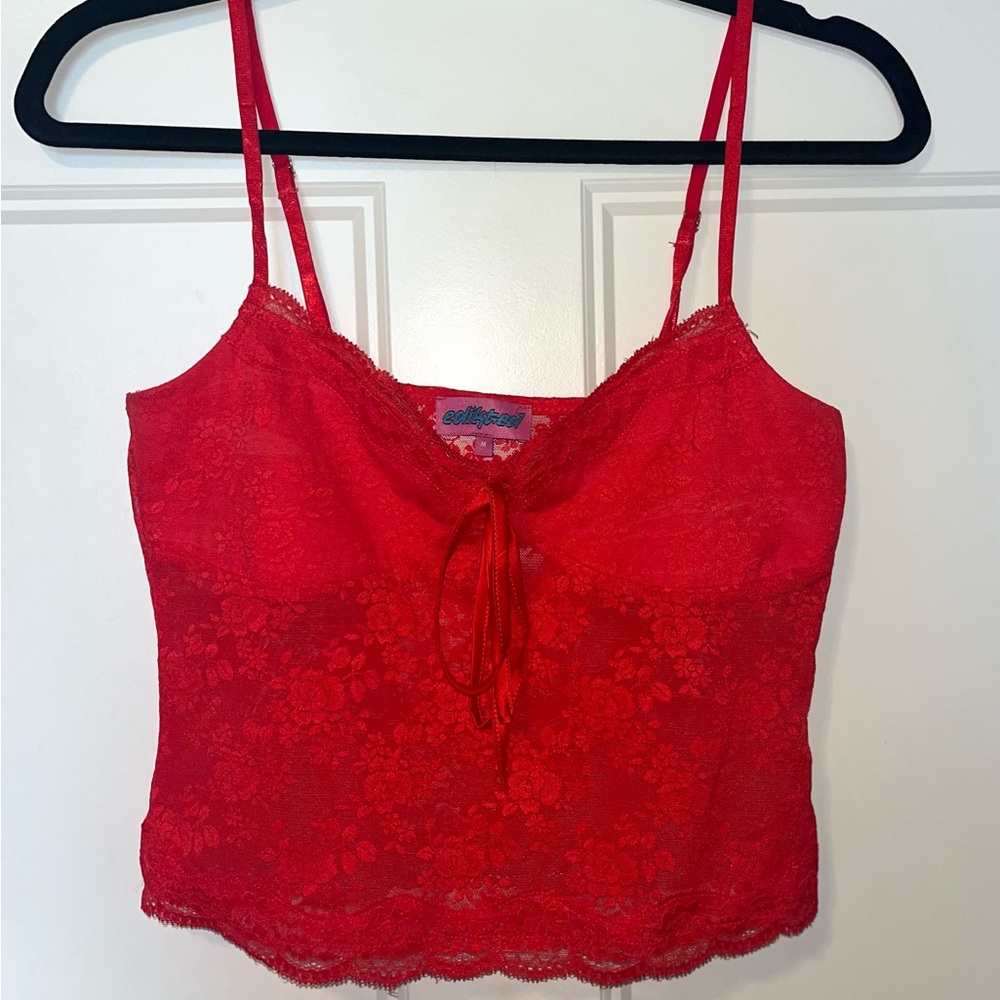 Edikted Red Cami Sheer Lace Tank Top. Size Medium.